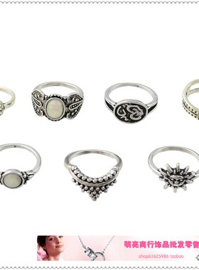 供应欧美风时尚多元素戒指 复 古镶钻6件套戒指 外贸饰品百搭