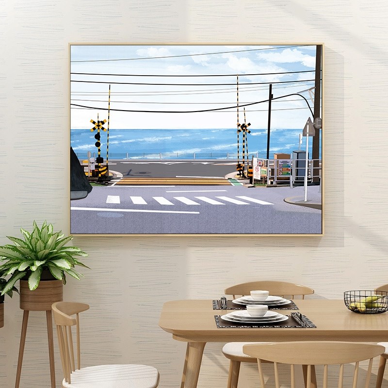 定做镰仓街道日式风格饭厅小清新餐厅装饰画挂画日本风景背景墙面图片