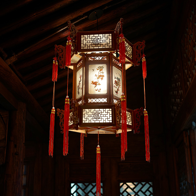 仿古实木六角宫灯长廊庭院祠堂寺庙吊灯别墅大门户外乔迁中式灯笼