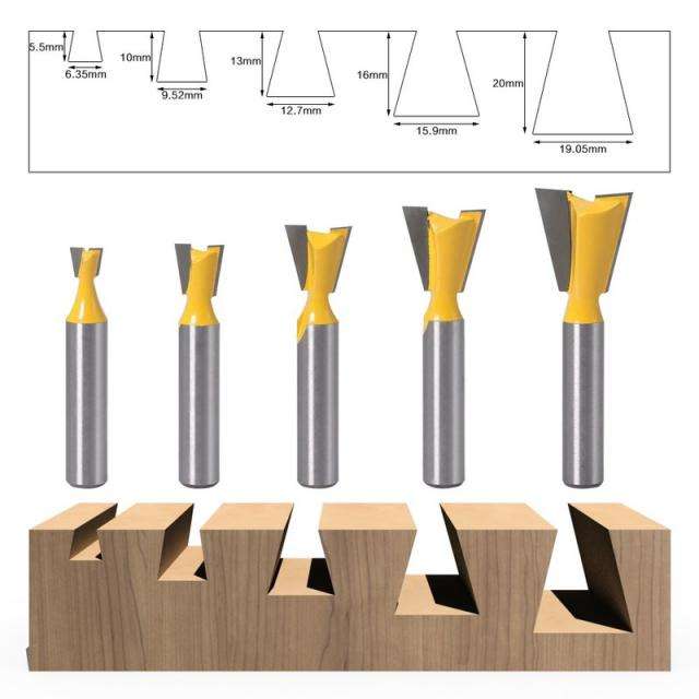15PCS 8MM Shank Dovetail Joint Router Bits Set 14 Degree Wo