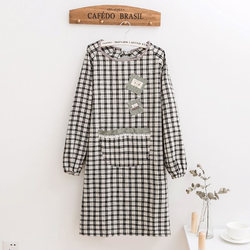 新款日系围裙家用厨房反穿罩衣防污长袖大人男女面包店可爱工作服