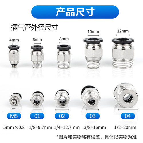 好货气动快速接头PC8-02气管快插PC4-M5螺纹直通6-01/10-03/12-04