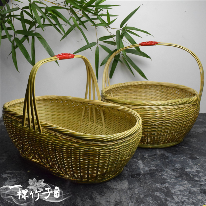 好货手提家用装菜篮子厨房置物沥水篮洗菜蔬果收纳筐竹编织买菜野