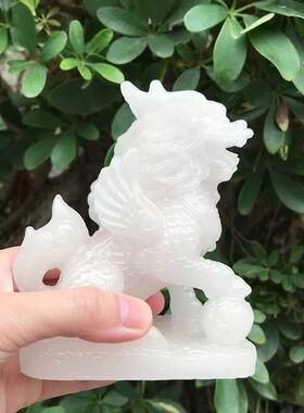 白玉色麒麟礼摆件仿玉客迁石火麟工家艺品乔麒居厅装艺饰工开业品