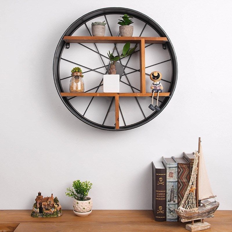 极速Antique industrial wind iron wheel rack wall hanging dec