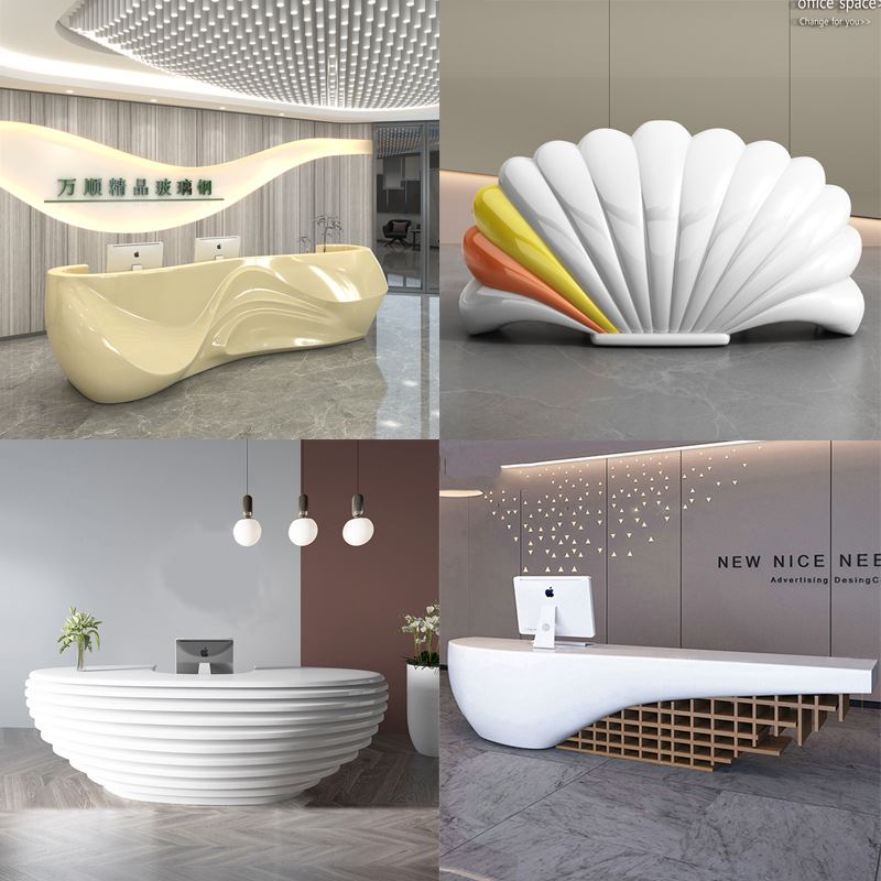 异形玻璃纤维前台接待台迎宾台公司弧形吧台收银柜台样品屋展示中