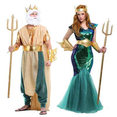 Halloween New Adult Couple Sea King Queen God of War Perform