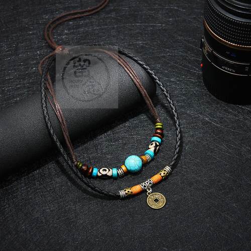 好货~ Turquoise personality retro Coin Pendant Necklace simp