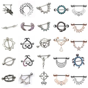 1pcs 14G Titanium Nipple Piercing Heart Barbell Opal Nipple