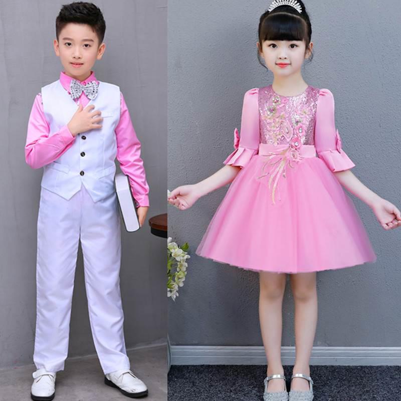 好货l长诵袖蓝色蹈女童公主裙蓬蓬裙男小学生合唱演出童服舞诗朗