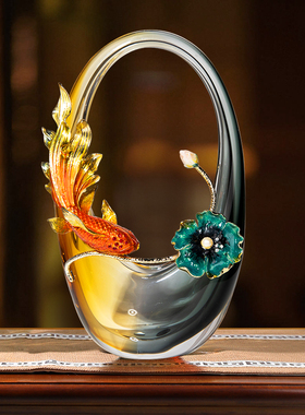 高端琉璃摆件中式轻奢客厅家用花瓶酒柜电视柜家居装饰品乔迁礼物