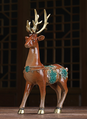招财铜鹿摆件一对家居客厅酒柜装饰工艺品搬家礼物乔迁新居礼品