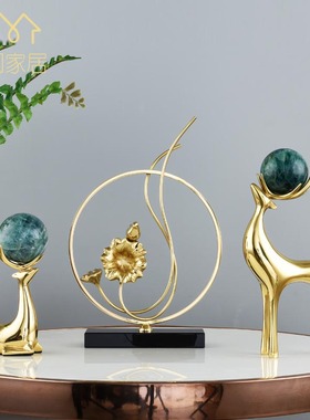 黄铜鹿摆件客厅玄关电视柜隔断轻奢金属开业礼品招财办公室装饰品