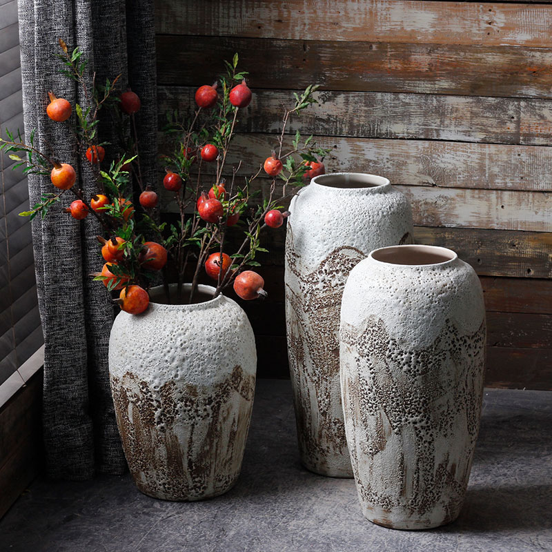 景德镇陶瓷手工小清新粗陶落地客厅插花摆件花瓶土陶罐干花花盆