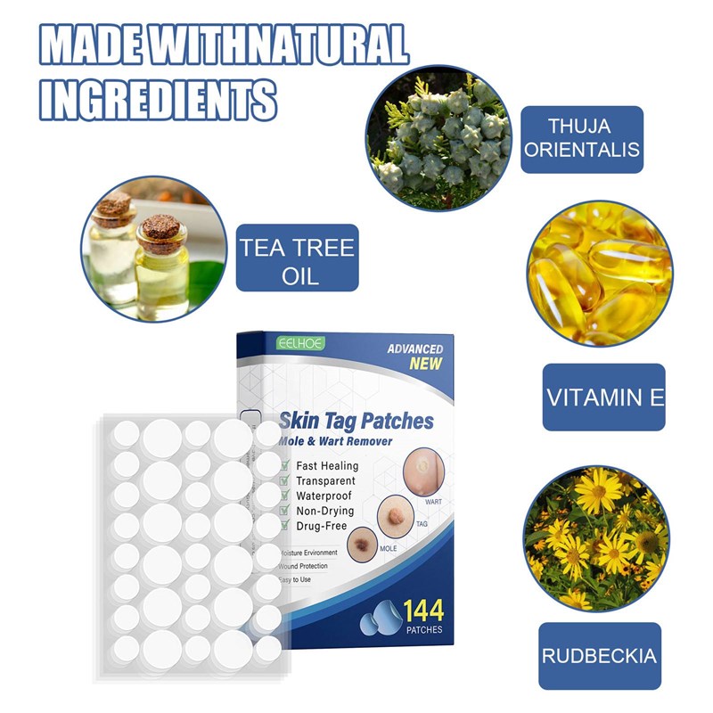 144Pcs Skin Tag Remover Patches Mole Wart Removing Sticker N