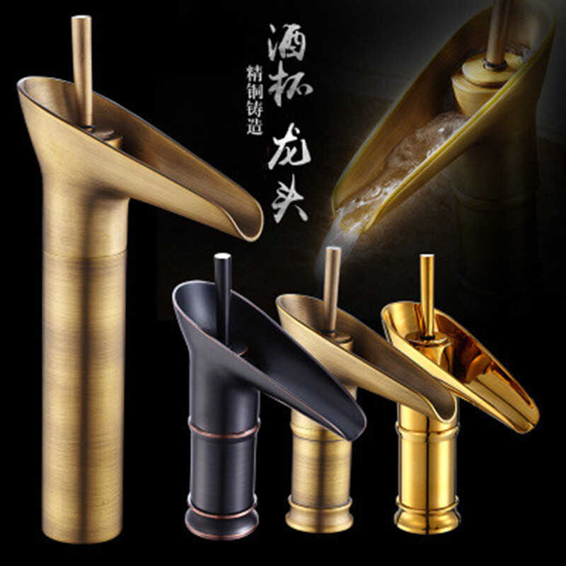 单孔仿古洗手池冷热台上盆全铜