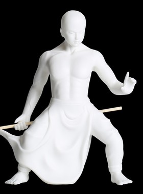 家居摆件装饰创意复古德化白瓷人物功夫武僧博古架桌面客厅小摆件