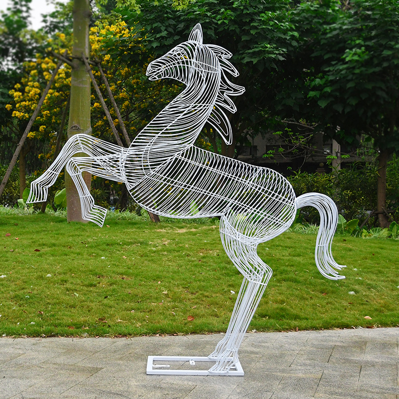 户外不锈钢铁艺钢丝马摆件园林景观镂空动物雕塑草坪美陈艺术装饰
