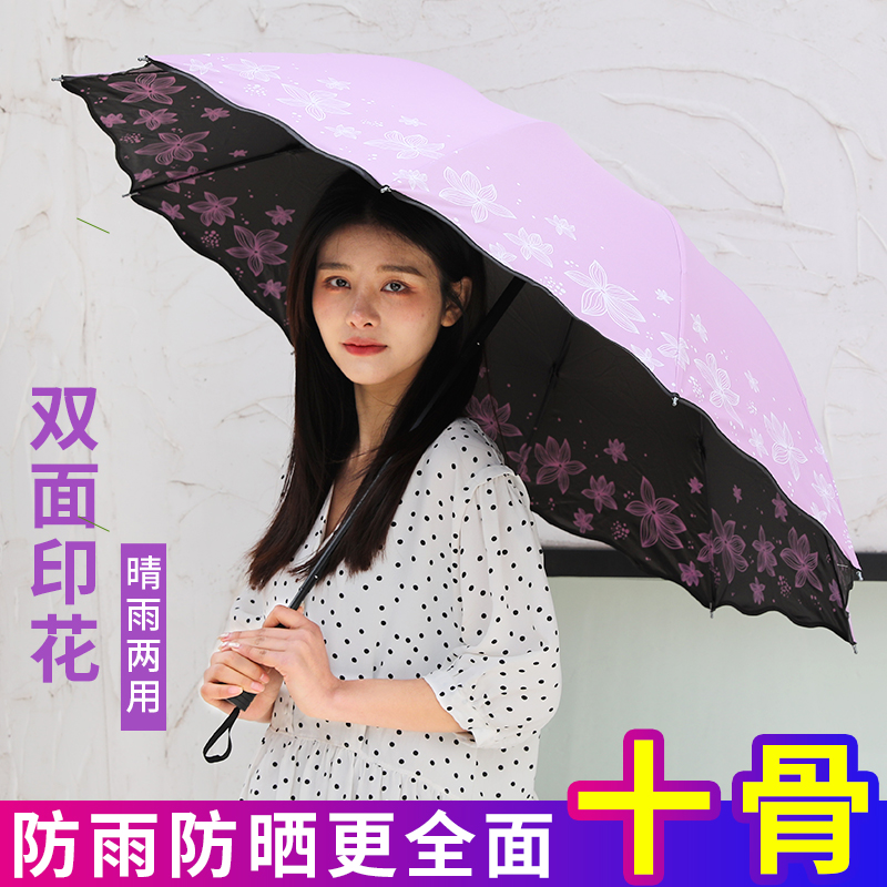 晴雨两用黑胶伞十骨加大双人遮阳伞防晒抗UV小清新遮阳雨伞女