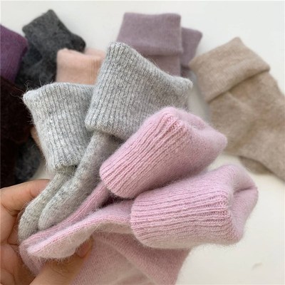 Solid Rabbit Hair Woman Socks Winter Thick Warmer Long Socks