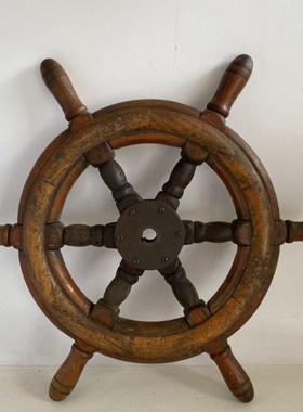 民俗老物件老舵轮老船舵小舵轮地中海装饰装修家庭办公室挂件摆件