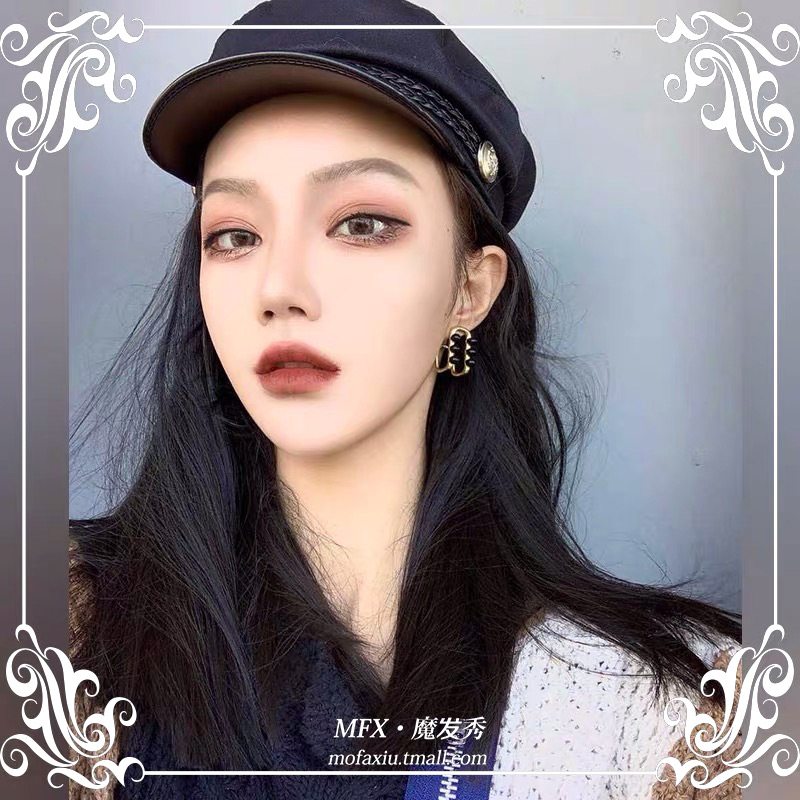 假发帽子一体女中长款直发网红海军帽一刀切四季款韩版英伦全头套