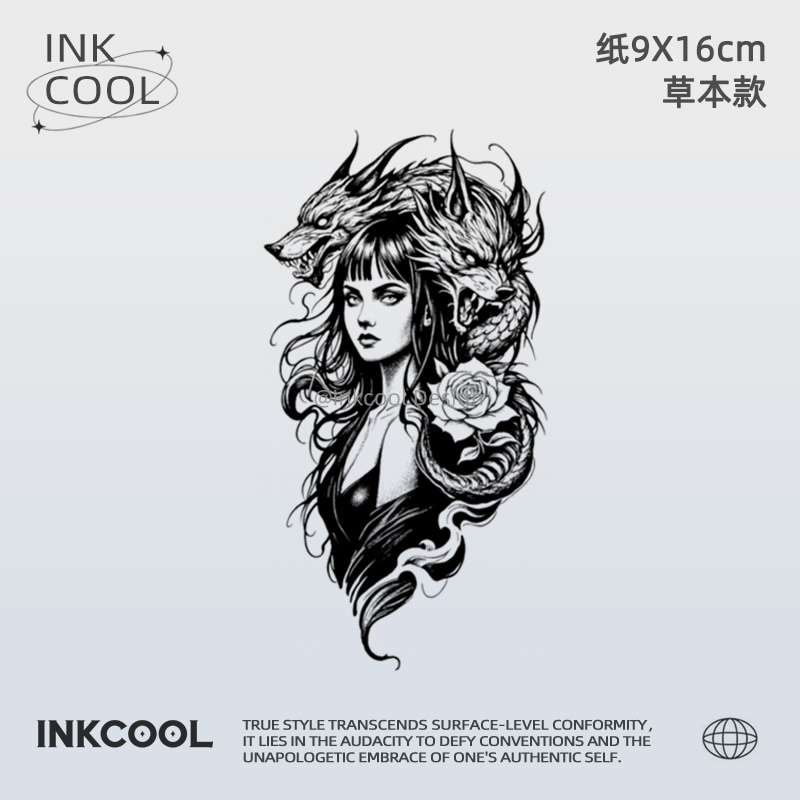 INKCOOL 花漾美人纹身贴原创欧美防水持久草本纹身贴花臂IK021