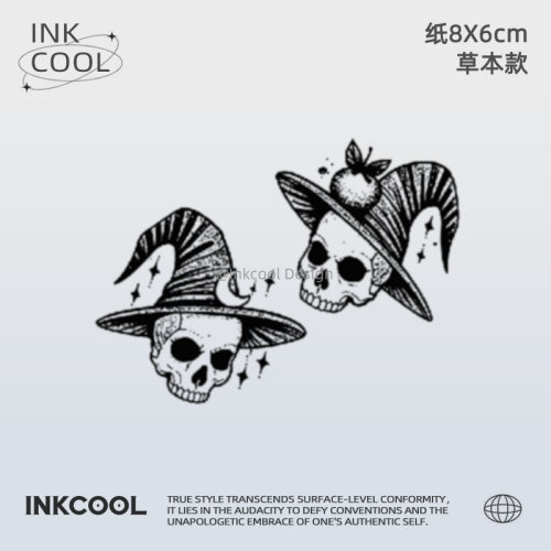 INKCOOL 骷髅帽纹身贴暗黑风派对防水持久植物草本纹身贴纸IK118