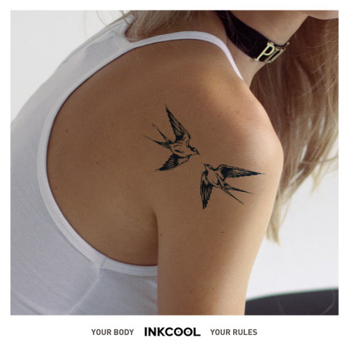INKCOOL 比翼双燕纹身贴逼真防水持久植物草本纹身贴男女IK020