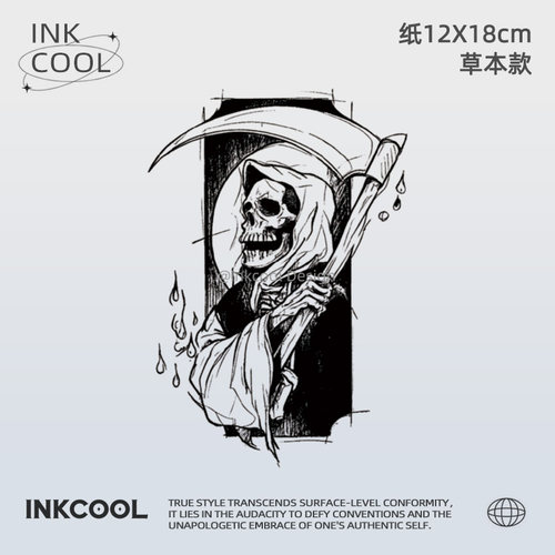 INKCOOL 夜焰死神纹身贴创意节日暗黑防水持久草本纹身贴IK086