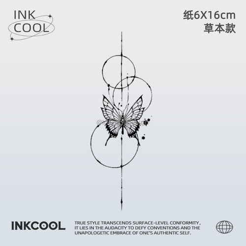 INKCOOL 线阵蝴蝶纹身贴ins风女性感防水持久简约草本纹身贴IK025