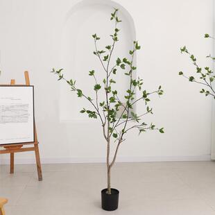 跨境高档椿树仿真椿树室栽内落地摆件大造型假绿色植物盆植物景植