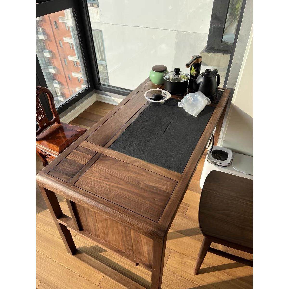 北美黑胡桃木阳台移动小型茶桌茶台桌迷你休闲 家用新中式实木茶