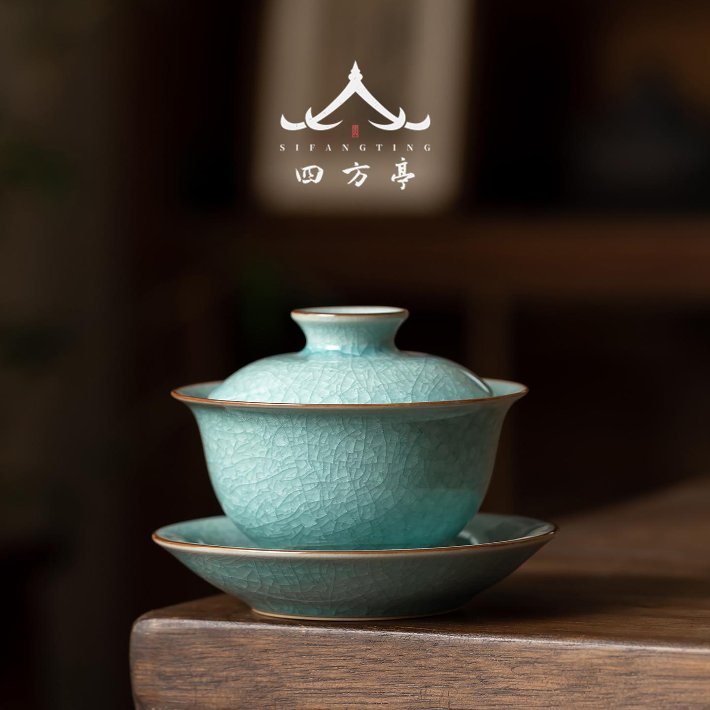 冰裂汝窑三才盖碗茶杯家用高档冰花功夫茶具套装2026新款手工陶瓷