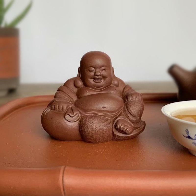 宜兴紫砂雕塑茶宠摆件茶盘饰品笑口常开弥勒小佛开心笑面佛小和尚