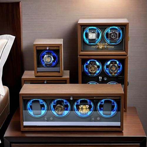 檀韵致远新款黑胡桃贴皮自动马达盒高端静音机械上链摇表器手表盒