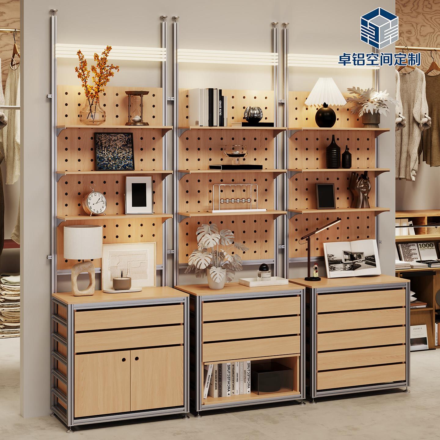洞洞板铝挤型材料置物架diy 商用展示柜多层摆件陈列架服装店商铺