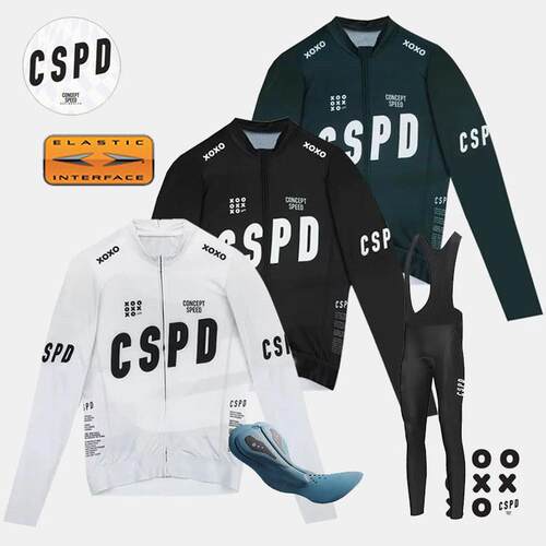CSPD冬季保暖抓绒长袖加绒双箭头背带裤套装男女款公路车骑行服