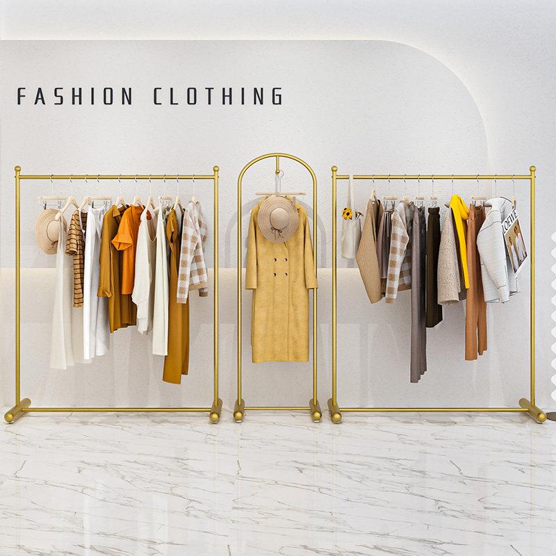 服装店展示架落地式铁艺金色轻奢靠墙衣服陈列架组合女装店挂衣架