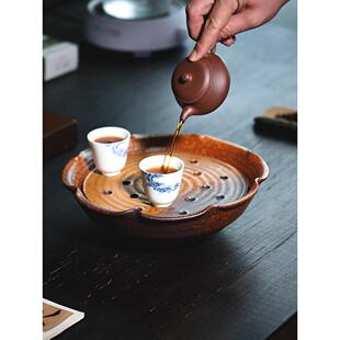 紫丰堂新款壶承干泡台储水茶盘家用大号粗陶茶海手工功夫茶具茶承