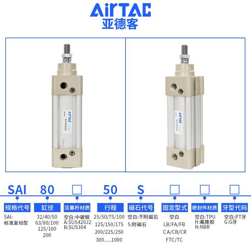 厂家亚德客小型大推力标准气缸SAI63X25X50X75X100X125X150X175X2