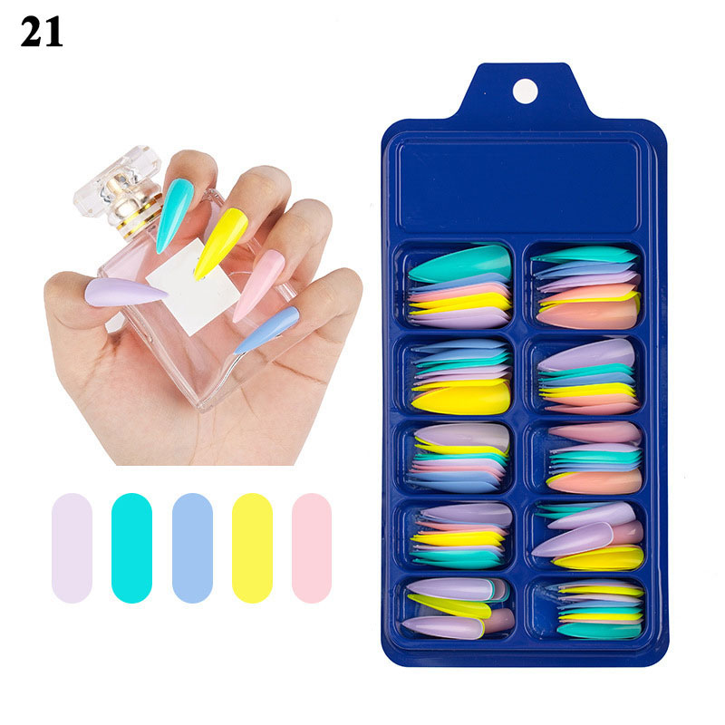 100Pcs Candy Colors Long Ballerina Fake Nails Natural Coffin