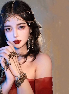 民族异域风情敦煌飞天西域仙女古风汉服舞蹈手镯拍照头饰铃铛手錬