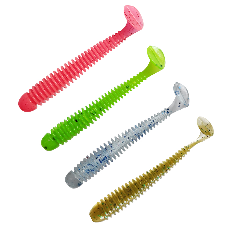 东鼎路亚软饵螺纹T尾铅头钩倒钓鳜鱼鲈鱼翘嘴蛆形软虫仿生饵假饵