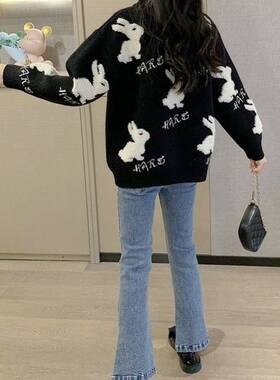 女童本命年红色毛衣大童新款秋冬加绒厚打底针织套头学生孩上舒适