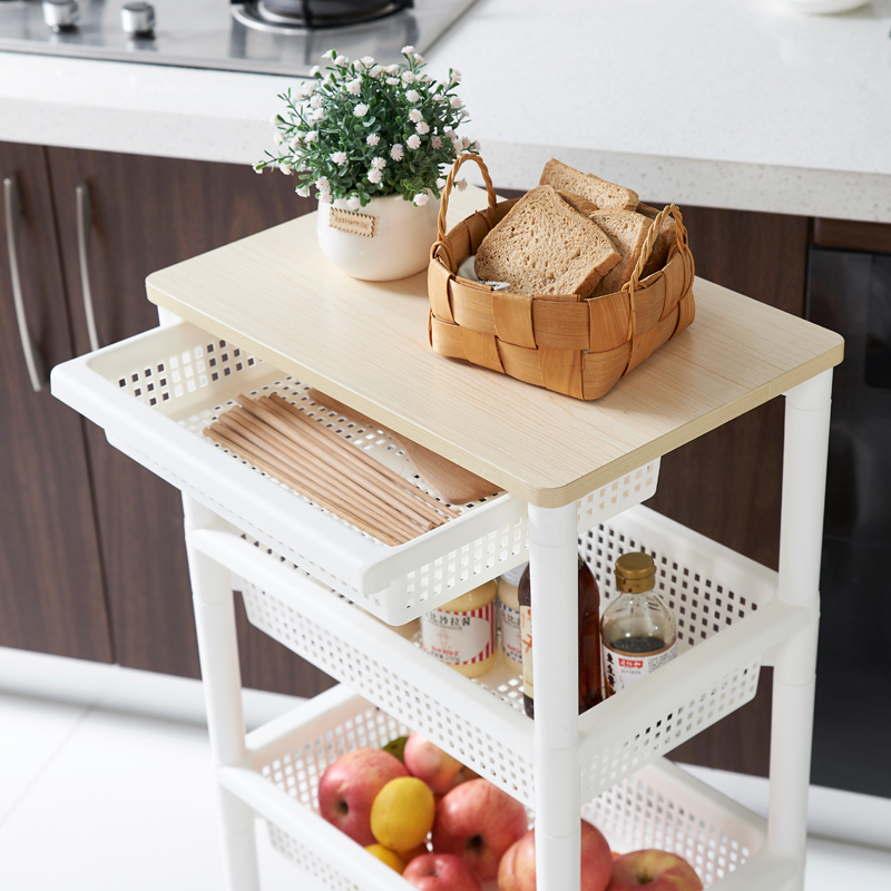 厨房落地置物架可移动收纳架多层置地式调料架塑料储物车带轮架子