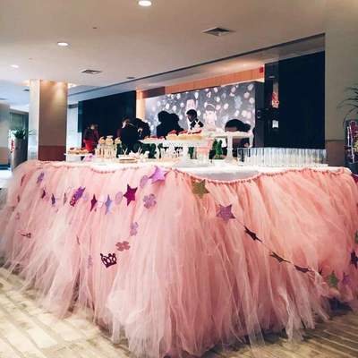 .DIY gauze puff decoration table skirt yarn birthday party