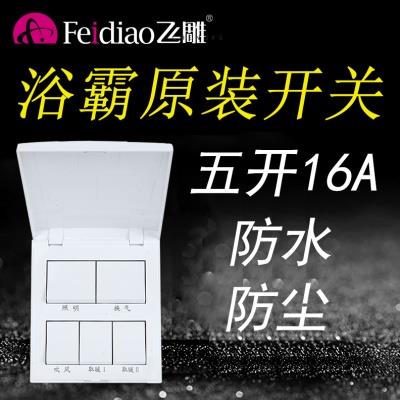 飞雕浴霸开关五开16A卫生间面板五合一5开风暖家用多功能集成吊顶