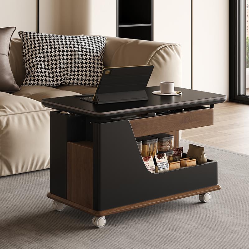 中古风沙发边几客厅家用茶几升降岩板侧边柜可移动小推车储物柜