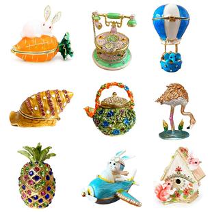 水晶招财菠萝小兔子摆件外贸珐琅彩戒指饰品收纳首饰盒家居装饰